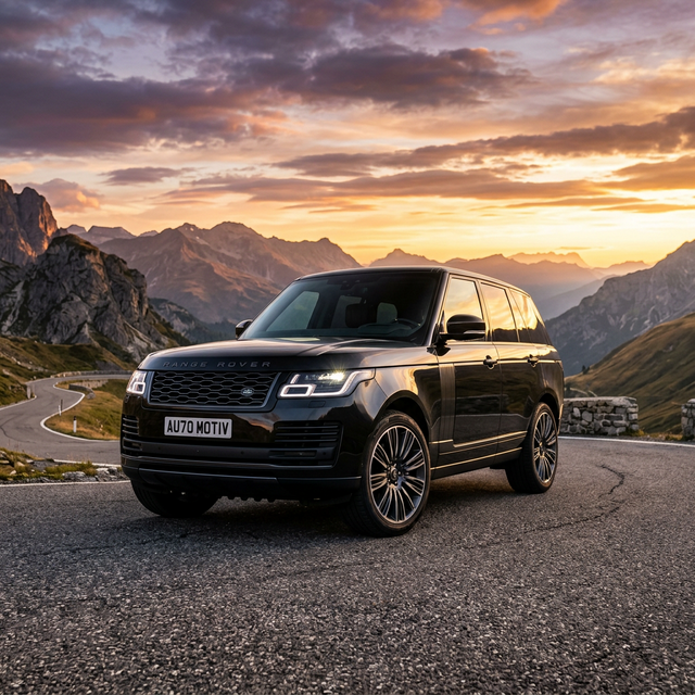 AI automotive — luxury black SUV at golden hour